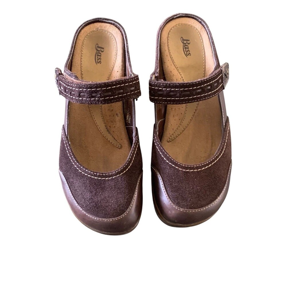 Bass Memphis Clogs  Y2K  Womens 8M  Brown Leather Mary Jane Chunky Heel Mules - Picture 4 of 10